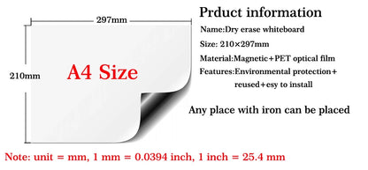 A4 Size Magnetic Whiteboard Vinyl Fridge Dry Erase White Board Refrigerator Magnet Note Flexible Remind Message Boards