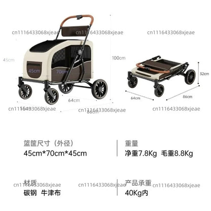 Medium and large dog multi-function pet cart travel cart portable foldable
