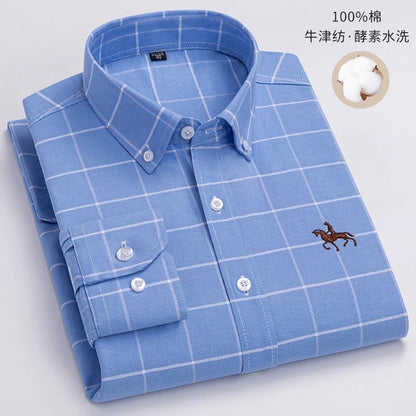100% Cotton Oxford Shirt For Men's Long Sleeve Solid Casual Business Regular-Fit Formal Dress Shirts Social Blouse Male Clothes