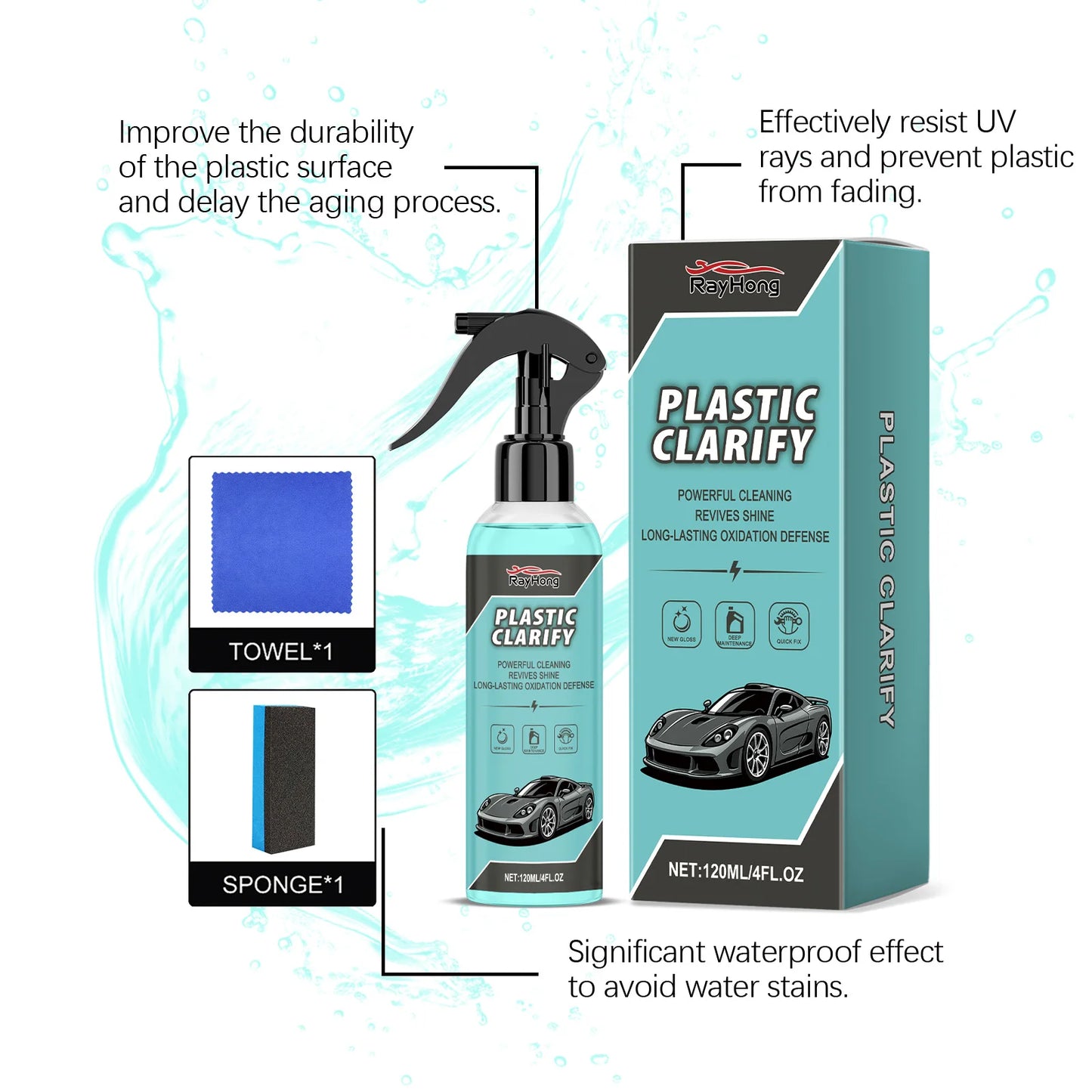 Car Plastic Restorer Spray for Trim, Dashboard/-like/Chrome Renew, Plastic Repairman Headlight Restoration Cleaner Car Detailing