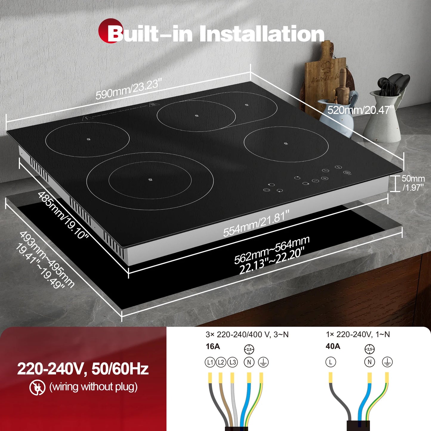 2-Zone Ceramic Hob, 3000W with Child Lock, 9 Heat Levels, 1-99min Timer, Black (CE Certified)
