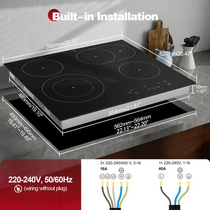 2-Zone Ceramic Hob, 3000W with Child Lock, 9 Heat Levels, 1-99min Timer, Black (CE Certified)