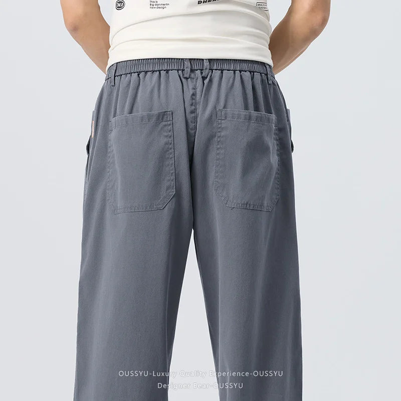 Summer Lyocell Fabric Ultra-thin Trousers Men's Loose Straight Cool Breathable Daily Sports Blue Casual Trousers Fashion Korean