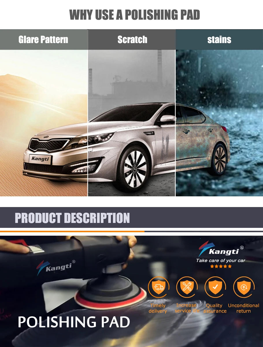 Kangti 5/6 inch Car Polishing Pad Kit Set Self-Adhesive Buffing Waxing Sponge Wool Wheel Polishing Pad For Car Polisher Drill