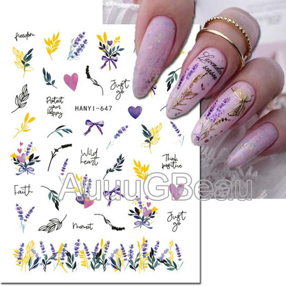 3d Nails Art Decals Spring Fruits Pink Full Tips Peony Magnolia Flowers Adhesive Sliders Stickers Decoration For Nails Manicure