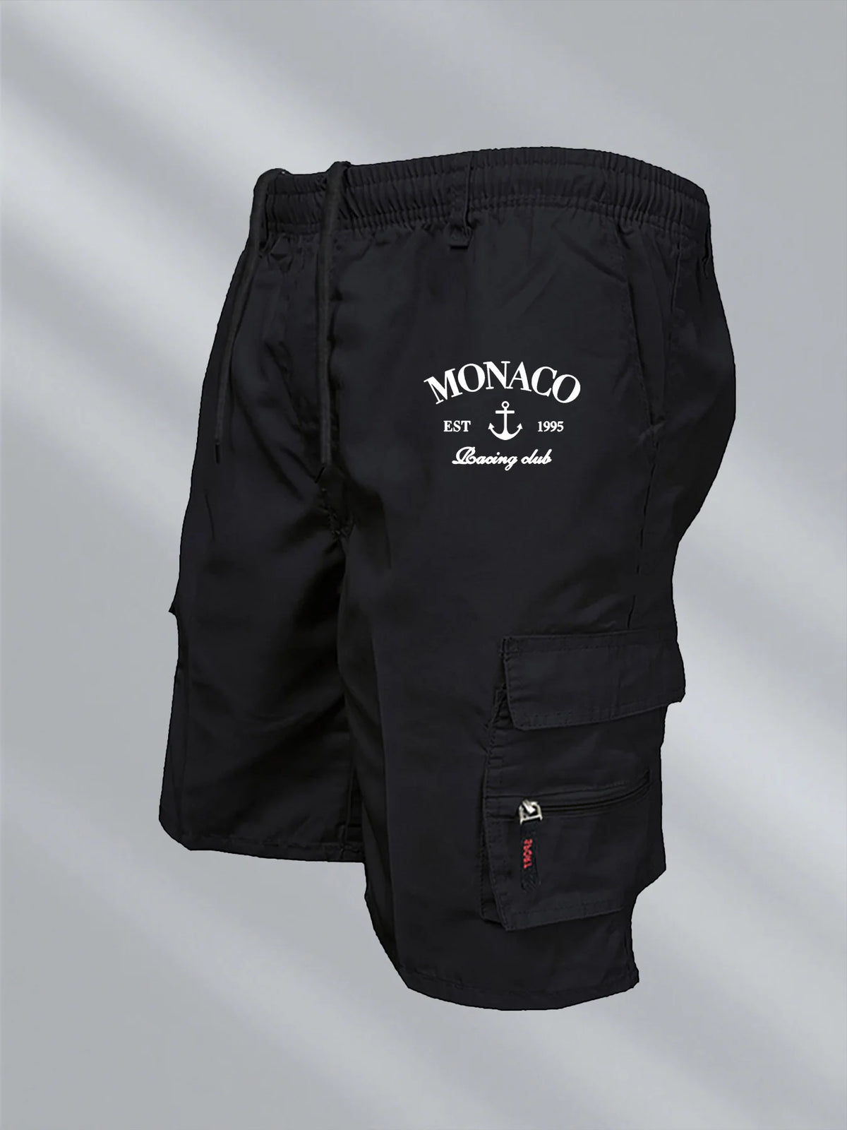 Monaco Flag Printed Cargo Shorts Summer Men's Tactical Shorts Casual Loose Multi-pockets Elastic Waist Work Jogging Short Pants