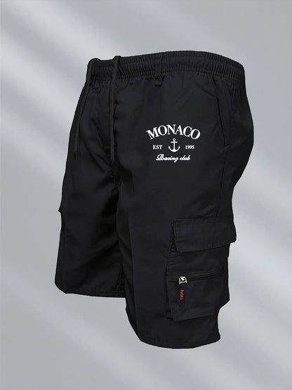 Monaco Flag Printed Cargo Shorts Summer Men's Tactical Shorts Casual Loose Multi-pockets Elastic Waist Work Jogging Short Pants