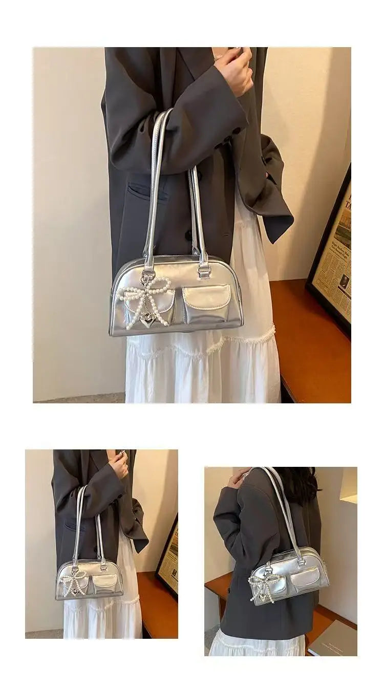 Fashionable Underarm Bow Bag for Women 2024 Korean Edition New Simple Leisure Pillow Bag Trendy Versatile Shoulder Bag