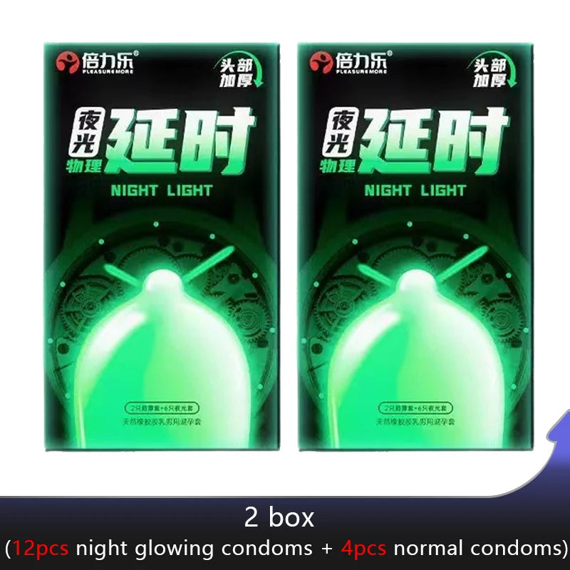 Glowing In The Dark Delayed Ejaculation Condoms For Men Funny Sex Noctilucent Ultra Thick Condom Penis Sleeves Sex Toys Tools