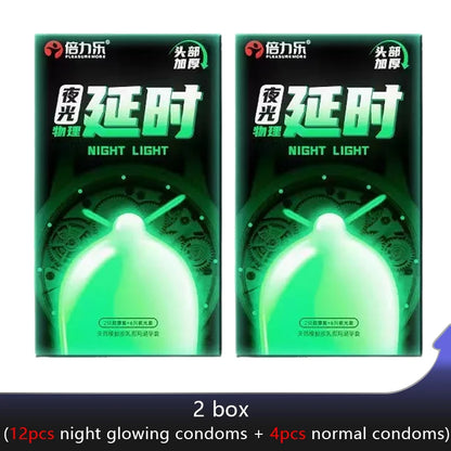 Glowing In The Dark Delayed Ejaculation Condoms For Men Funny Sex Noctilucent Ultra Thick Condom Penis Sleeves Sex Toys Tools