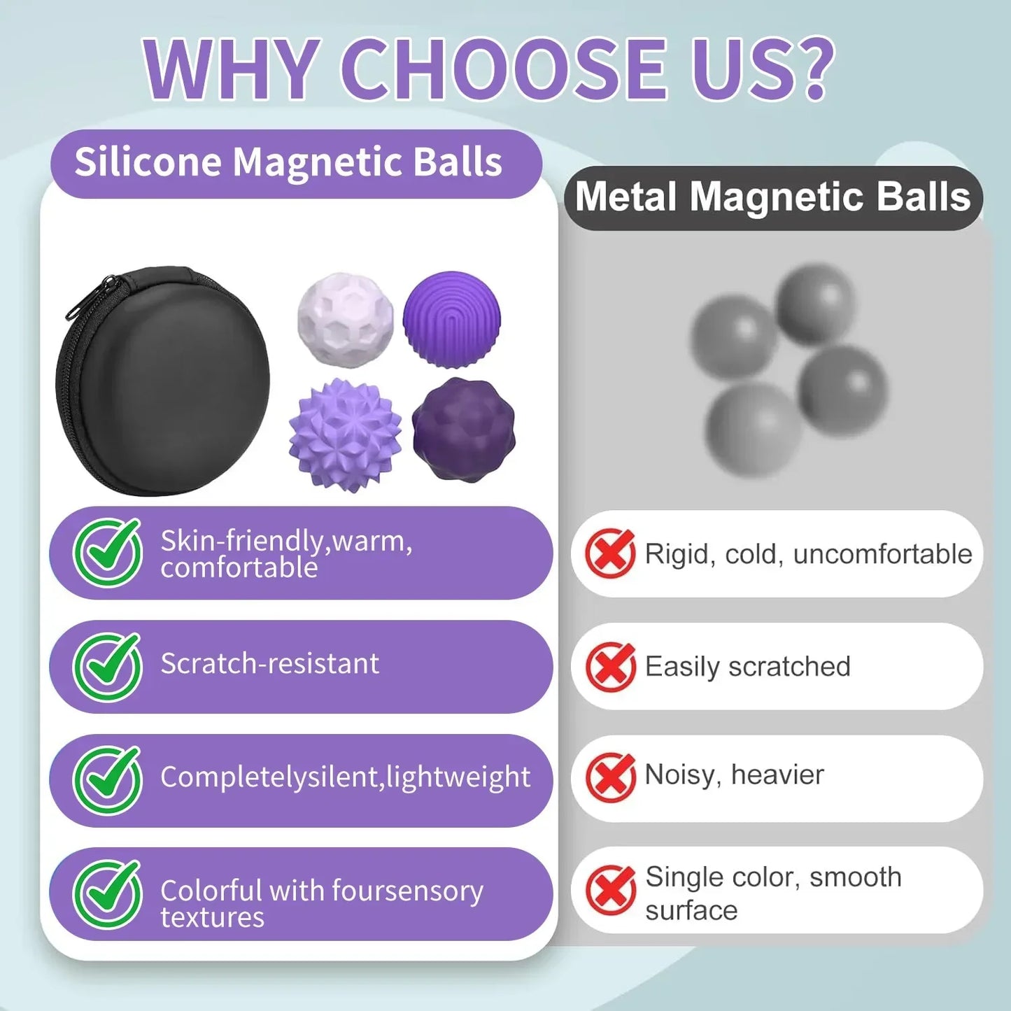 Fidget Toys Magnetic Stress Balls for Adults Silicone Stress Relief Sensory Toy Finger Toy for Office Decoration 4 Fun Textures
