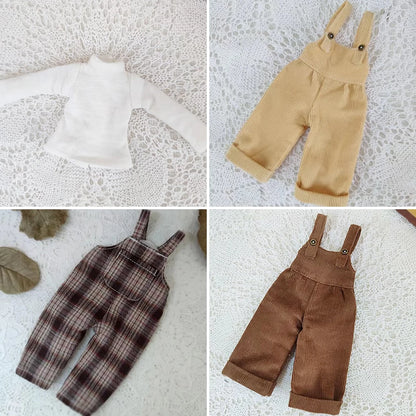 Casual Blyth Doll Clothes Rompers Plaid Pants Long Sleeve Top Suit Doll Trousers for Ymy Licca Azones Ob24 Ob27 Doll Accessories