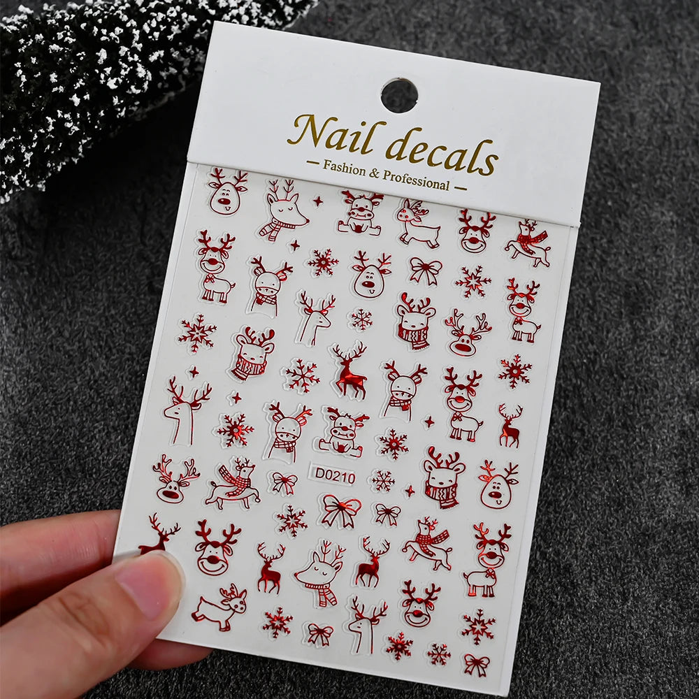 Winter Christmas Atmosphere Nail Stickers Snowman Snowflake Wapiti Self-adhesive High Quality Cute Nail Stickers Nail Art Deco