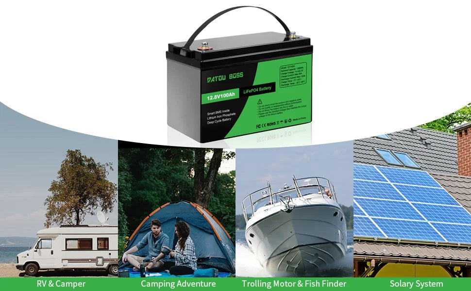 DATOUBOSS 12V100Ah Deep Cycle Lithium Iron Phosphate Battery Built-in Intelligent BMS For RV Golf Cart Boat Solar System NO TAX
