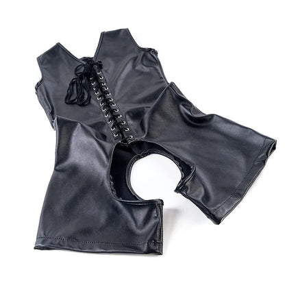 Erotic Sexy Bodysuit Lingerie Leather Hollow Out Bust Open Crotch Clubwear BDSM Slave Bondage Cosplay Clothing Sex Toy For Women