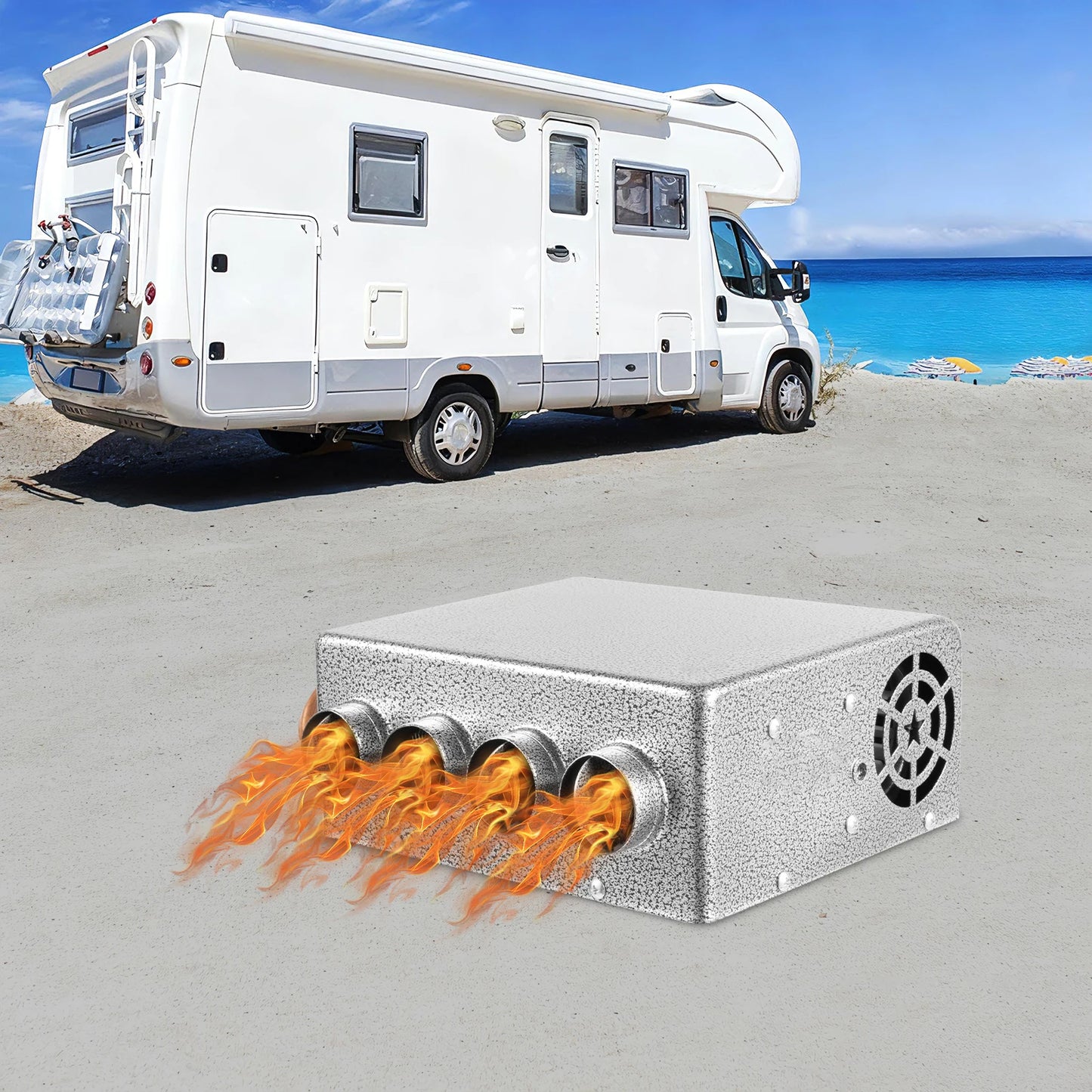 12V 4Way Truck Heater, 8A RV Heater Car Engine Hot Coolant Auto Car Heater, Fast Heating for Cars, Trucks, Ships