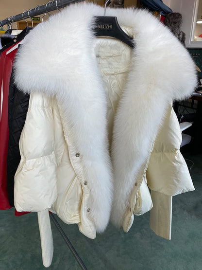 2024 Winter Women Warm Coat Oversized Real Fox Fur Collar Thick Luxury Outerwear New Fashion 90% Goose Down Jacket