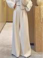 New European Retro High-end Pleated High-waisted and Thin, Super Good-looking White Drape Floor Pants for Women