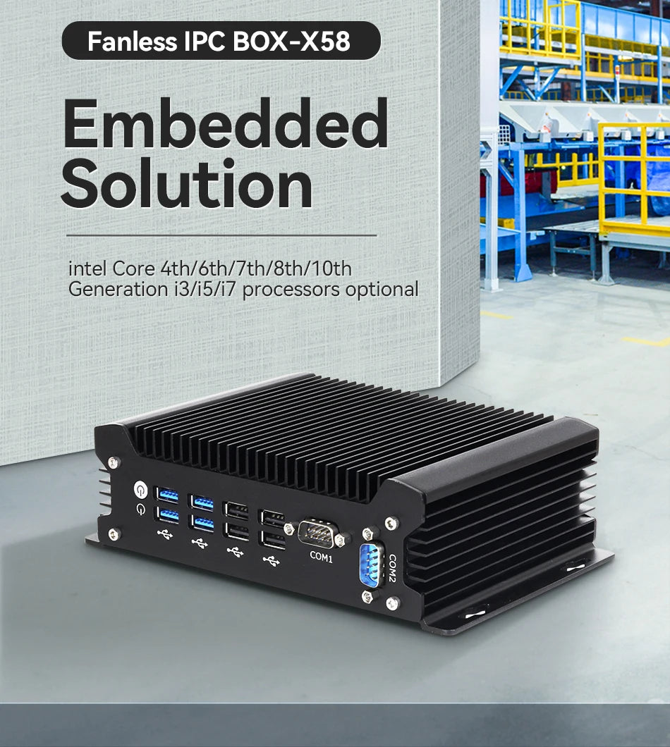 XCY Fanless IoT Industrial Mini PC Intel Core I5-1335U 2x COM RS232 2x LAN 8x USB WiFi SIM 4G LTE Windows 10/11 Linux PXE WOL
