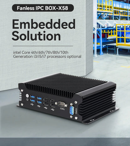 XCY Fanless IoT Industrial Mini PC Intel Core I5-1335U 2x COM RS232 2x LAN 8x USB WiFi SIM 4G LTE Windows 10/11 Linux PXE WOL