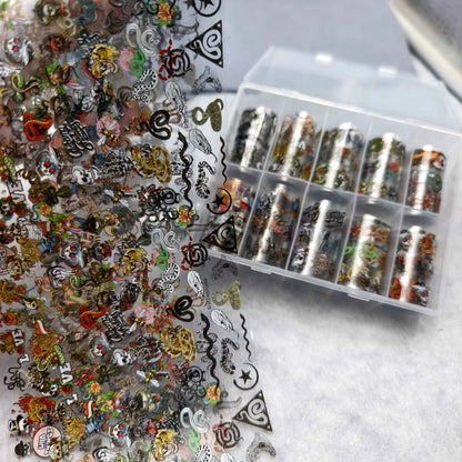 10Rolls Halloween  Flower Plaid Angel Marble  Bow Nail Foils Transfer Paper  Nail Art Stickers   Decal  Nails Decoration