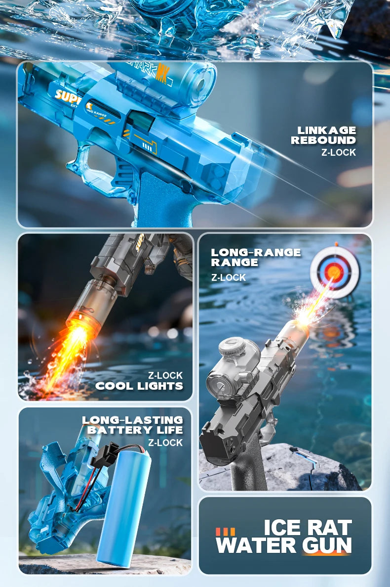 Simulated Firing and Recoil Electric Water Gun Toys Children Automatic Sensor Lights Water Pistol Summer Outdoor Beach Kids Toy