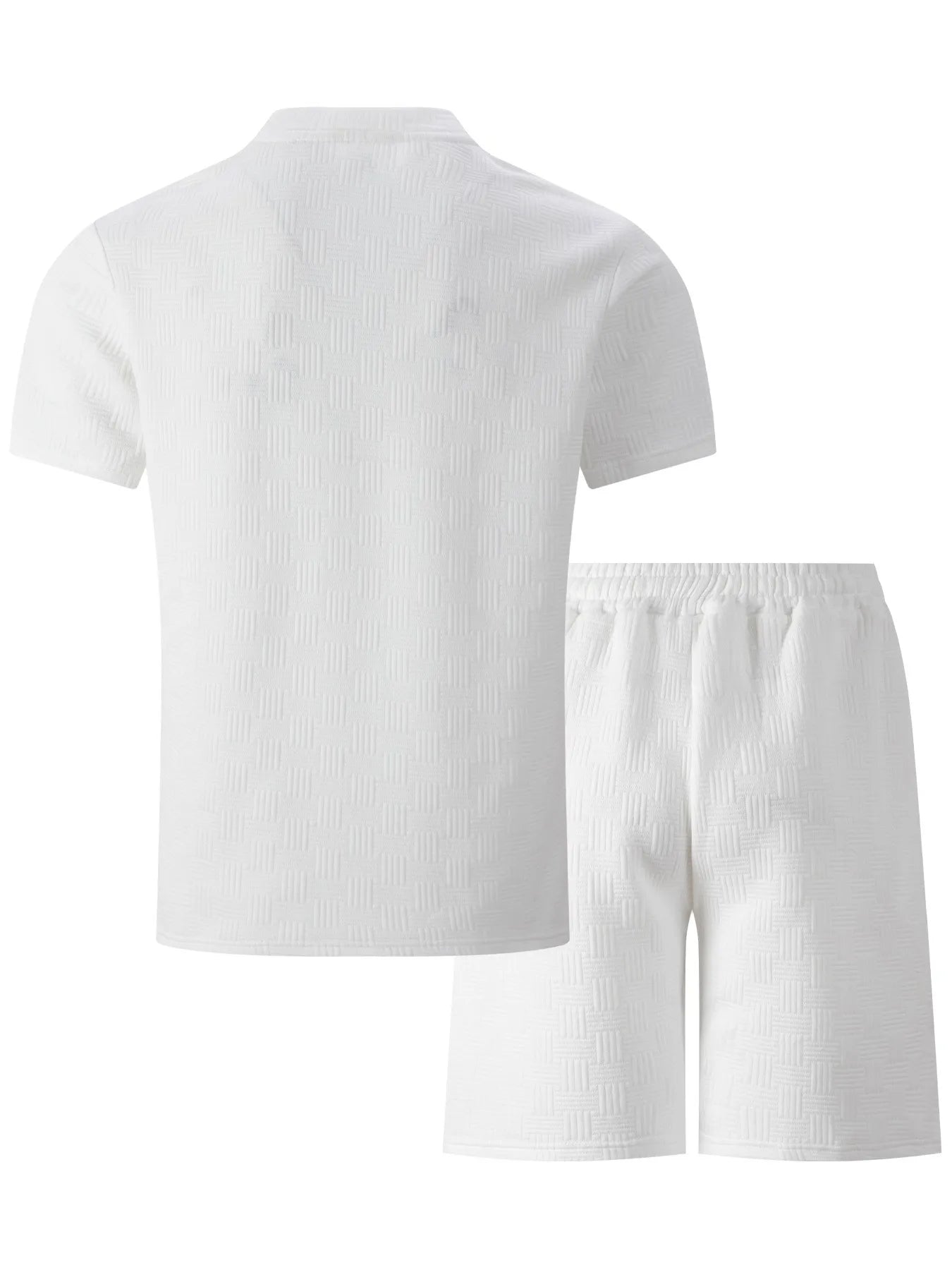 2025 summer new men's suit leisure solid color jacquard round neck fashion all-match short-sleeved T-shirt drawstring shorts set