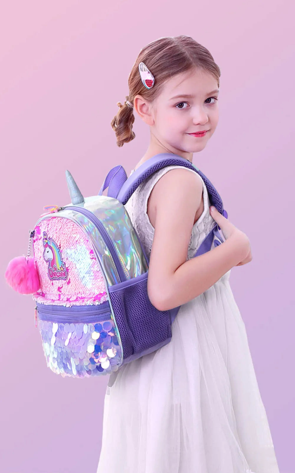 Sunveno Children's Backpack for Girls Pre-School Bag for Kindergarten Elementary - Reversible Sequin,Unicorn ,Lightweight Gift