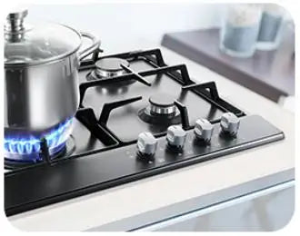 4 Burners Black Enamelled Plate 58 cm Automatic Flame Protection, Natural Gas and Propane Gas, Built-in Gas Hob