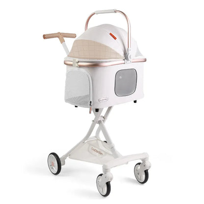 Foldable Detachable Pet Stroller Lightweight Travel Cart with Carry Basket for Dogs Cats Rabbits Outdoor Use