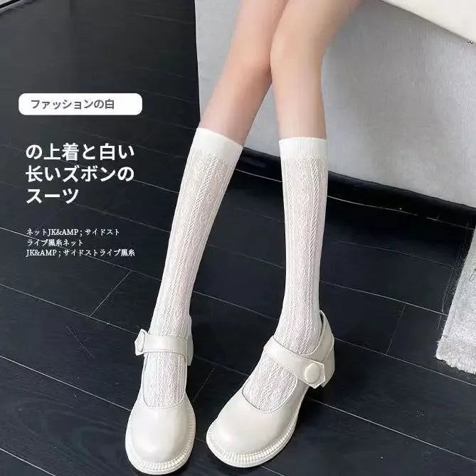 Women Sexy Floral Print Mesh Stockings Knee High Socks Soft Nylon Elastic Fishnet Fashion Long Leg Socks Designer Sheer Socks