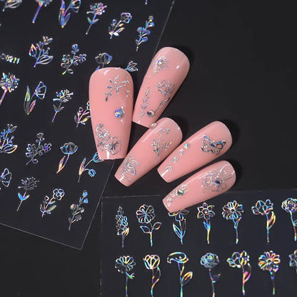 12pcs/set 3D Shiny Leaf Flower Nail Art Sticker Laer Gold Bronzing Leaves Nail Decals 8*10cm Self-Adhesive Nail Art Supplies e5#