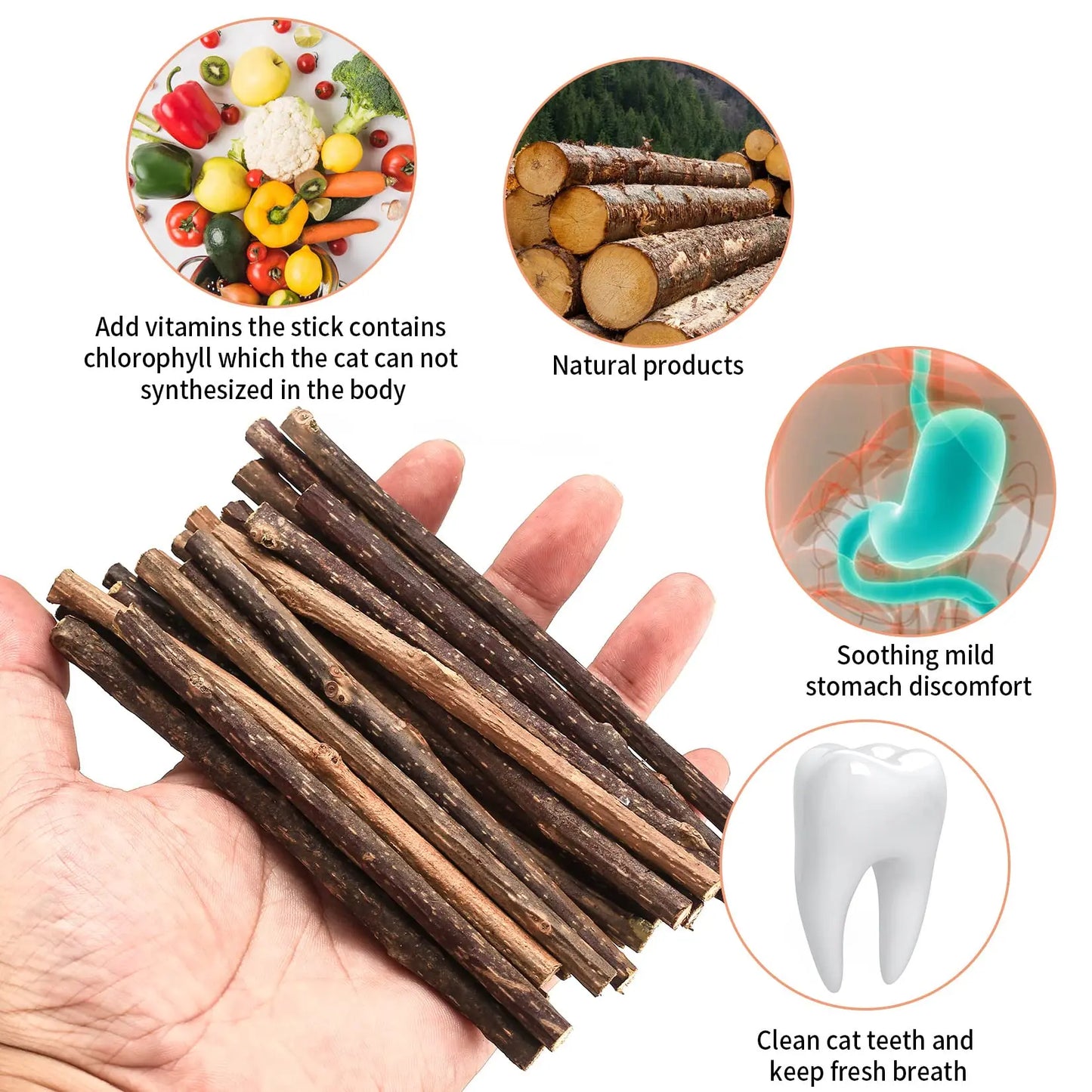 33pk Catnip & Silvervine Sticks - Natural Chew Toys w/ 3 Mouse Toys