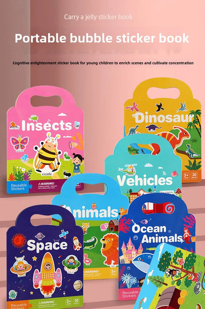 Reusable Bubble Sticker Book for Kids - Multi-Themed Educational Learning Activities, Washable & Safe Toddler Stickers