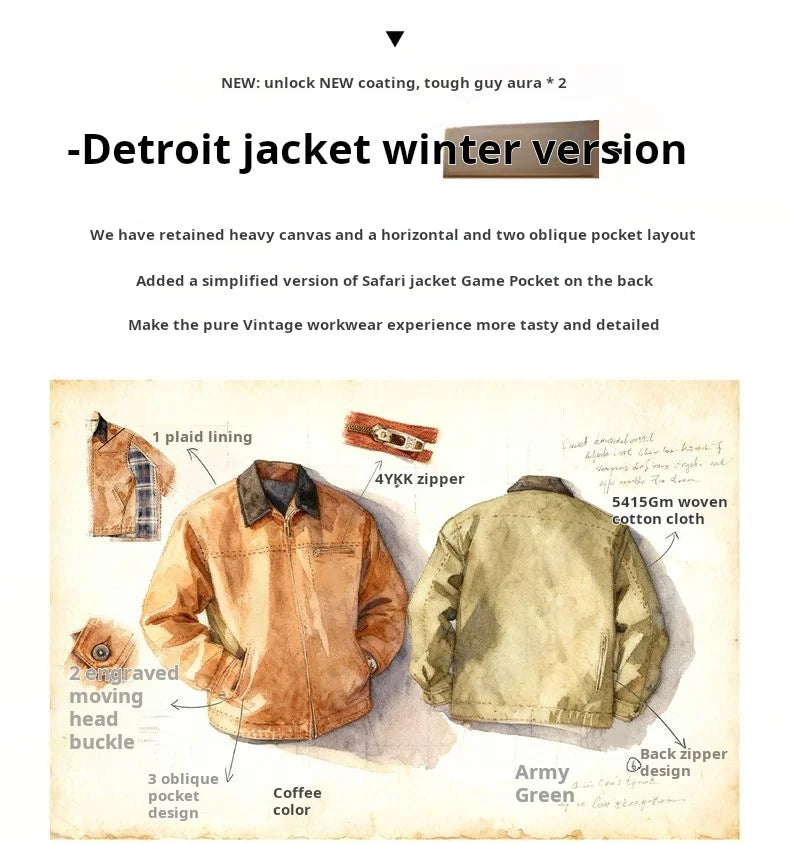 Maden Men’s Padded Cotton Jacket 415g Heavy Fabric Quilted Lining Detroit Workwear Retro Hunter Style Warm Winter Coat