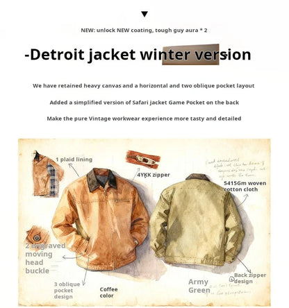 Maden Men’s Padded Cotton Jacket 415g Heavy Fabric Quilted Lining Detroit Workwear Retro Hunter Style Warm Winter Coat
