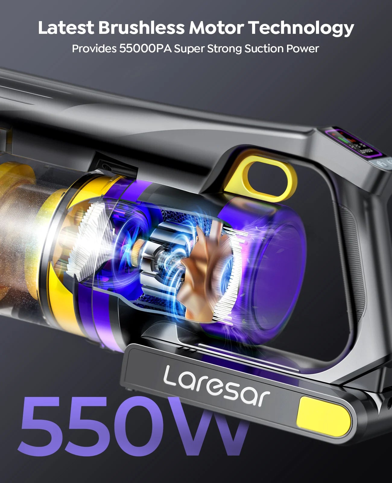 Laresar X11 Cordless Vacuum Cleaner 550W 55KPA Suction Power  Handheld Smart Home Dust Cup 60 Mins Runtime 3 Pcs Hepa Filte Set