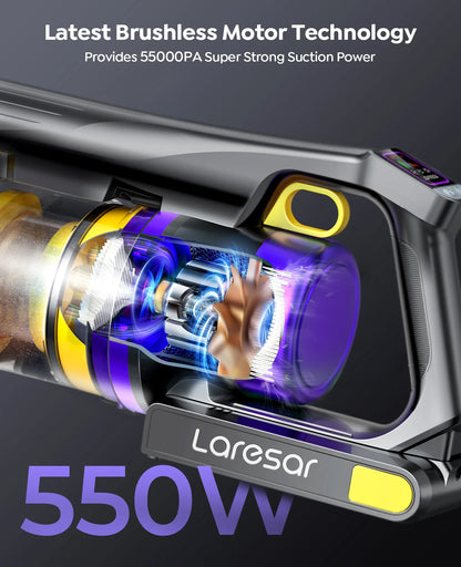 Laresar X11 Cordless Vacuum Cleaner 550W 55KPA Suction Power  Handheld Smart Home Dust Cup 60 Mins Runtime 3 Pcs Hepa Filte Set