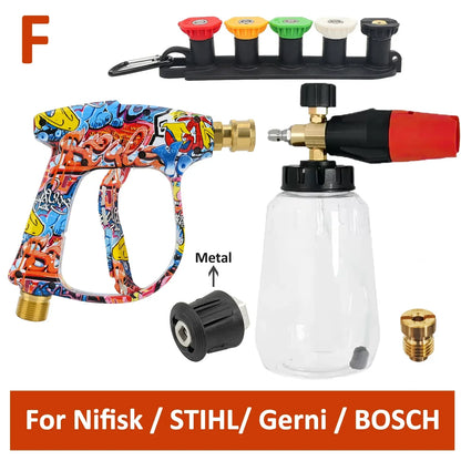 Graffiti Design High-Pressure Foam Gun Set - Multi-Brand Fit for Karcher/Bosch/Nilfisk, Ergonomic Grip,Car/RV/Truck Cleaning Kit
