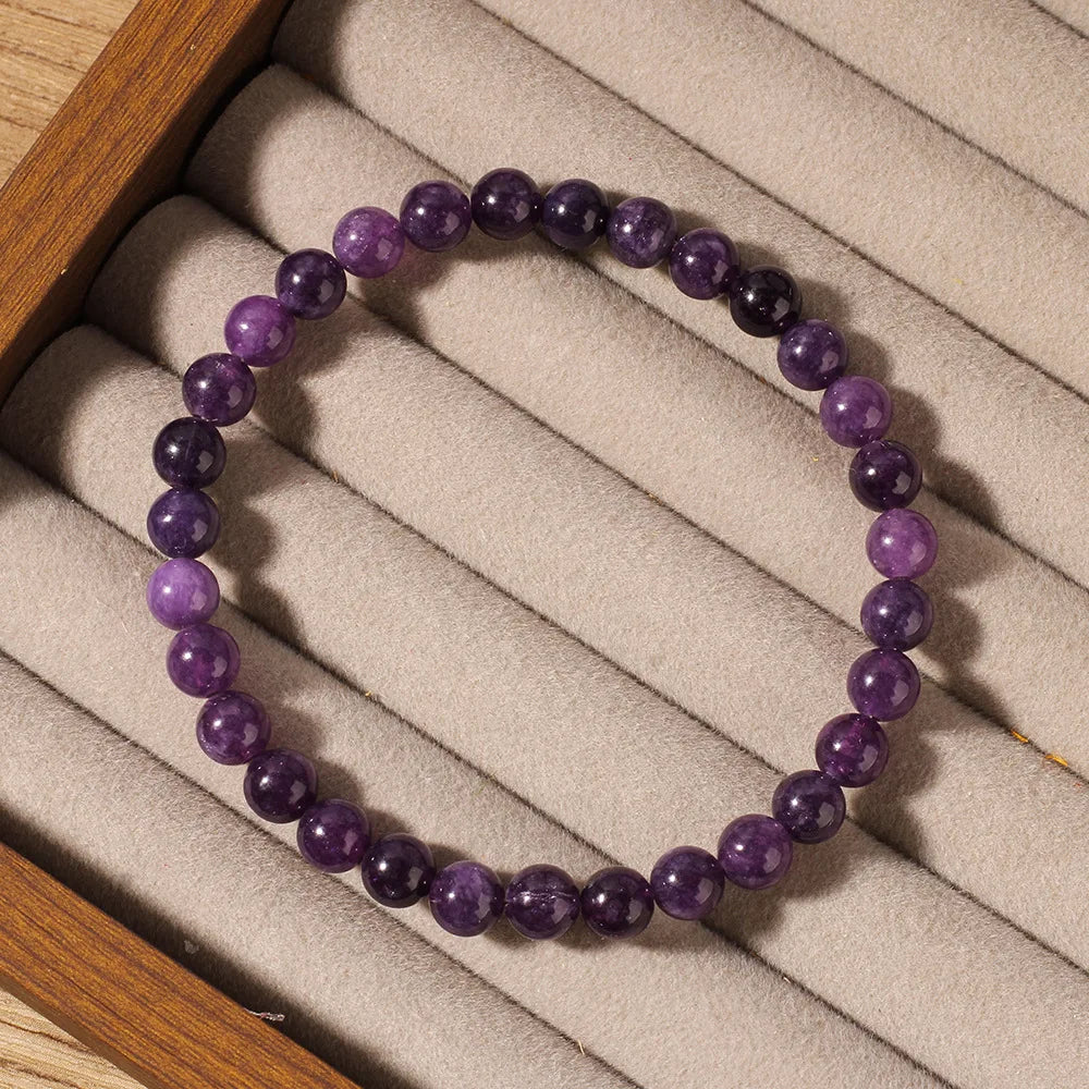Natural Stone Real Amethyst Beads Bracelets 6/8/10mm Smooth Round Beaded Bracelet Men Women Stretch Jewelry Gifts