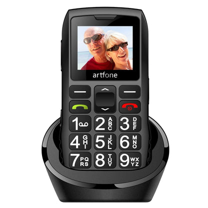 Artfone C1+ Bar Senior Mobile Phone With Free Charging Dock  Big Rubber Keypad  For Elderly Dual Sim One Key SOS FM 1400mAh