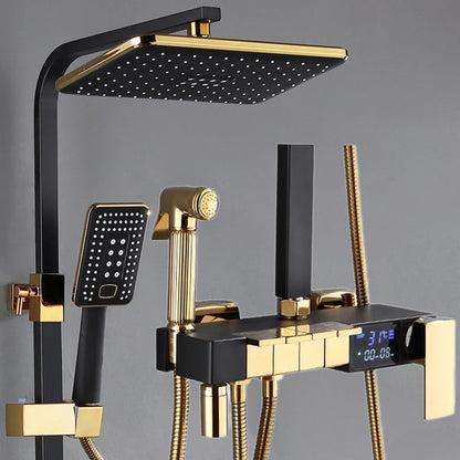 Gold Piano Digital Display Bathroom Shower Set Brass Bathroom Faucet Accessories Thermostatic Digital Bathroom Shower System