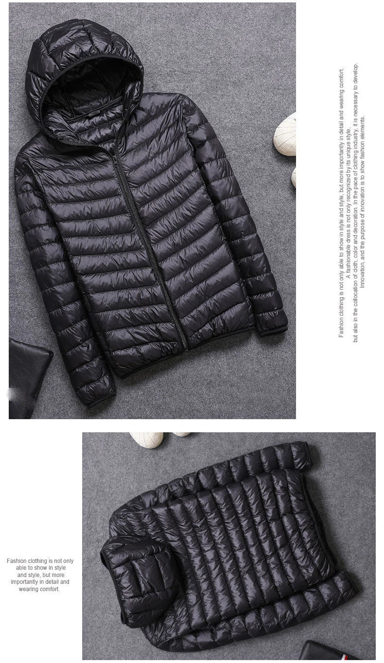 Men's All-Season Ultra Lightweight Packable Down Jacket Water and Wind-Resistant Breathable Coat Big Size Men Hoodies Jackets