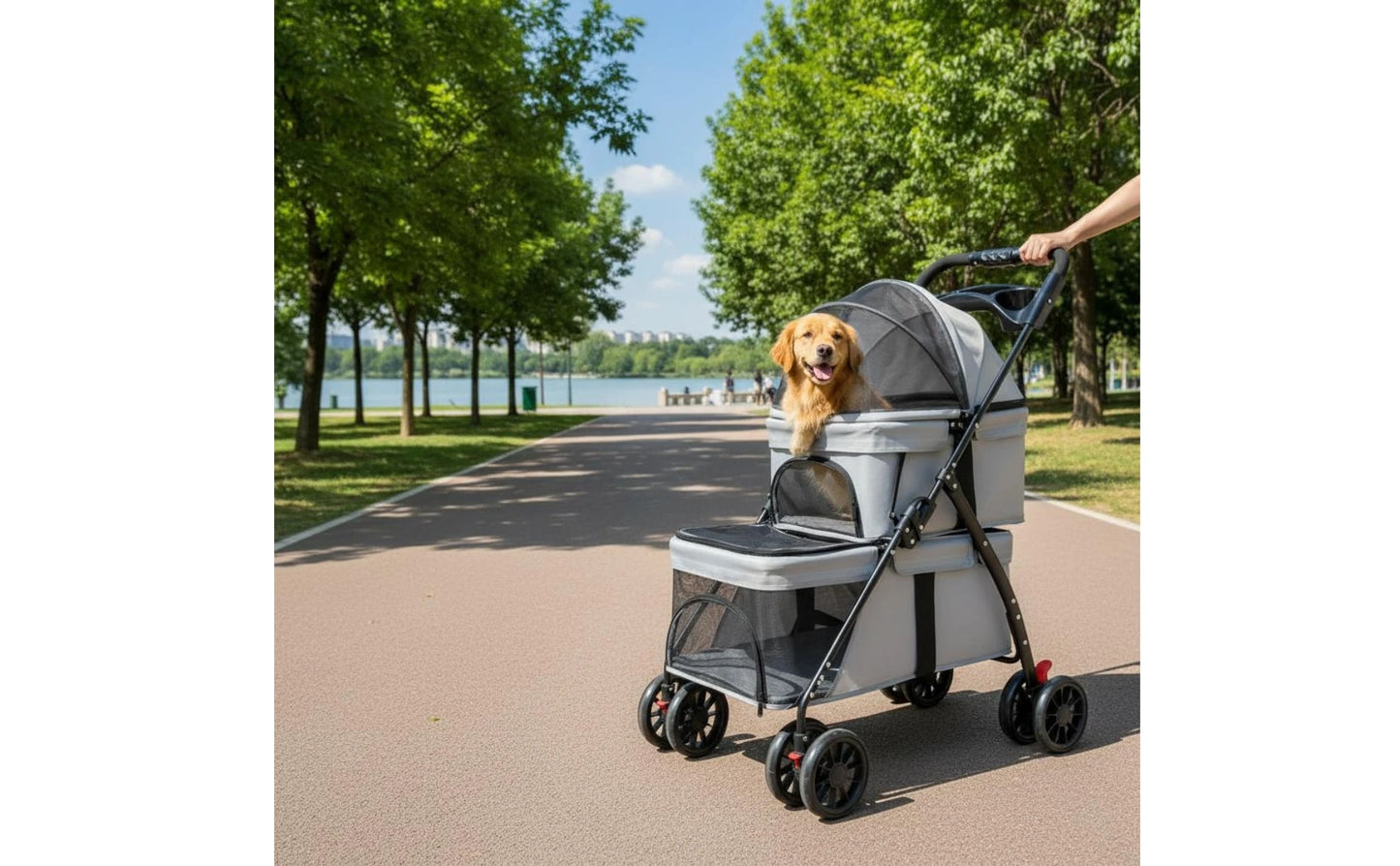 Double-Deck Pet Stroller Lightweight Small Dog Feline Stroller Pet Transport Breathable Mesh Washable for Outdoor, Travel