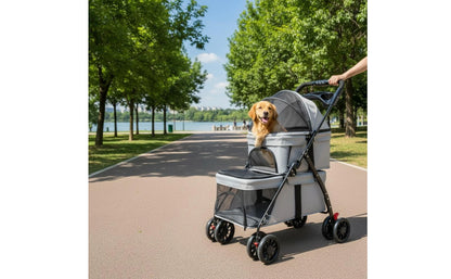 Double-Deck Pet Stroller Lightweight Small Dog Feline Stroller Pet Transport Breathable Mesh Washable for Outdoor, Travel