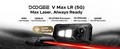 DOOGEE V Max LR 5G Rugged Phone Laser Rangefinder Dual Camping Lights 16GB 512GB ROM 6.78'' Display 20500mAh Battery Smartphone