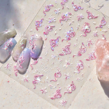 5D Pink White Black Bowknot Ribbon Pearl Sweet Bow Nail Sticker Adhesive Nail Art Decoration Parts Stickers Manicure Decals