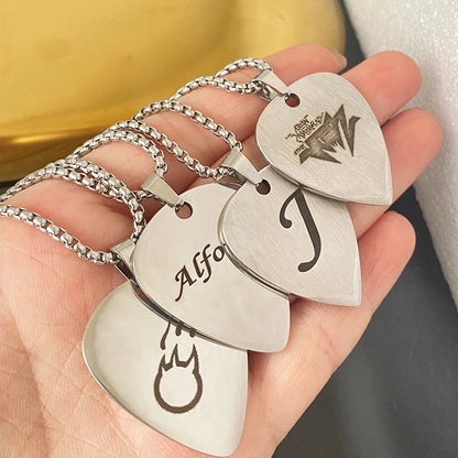 WLP Fashion Guitar Pick Personalized Pendant Stainless Steel Necklace for Men Women Custom Text Pattern Collar Necklace Jewelry