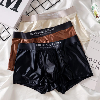 1/3Pcs Breathable Thin Satin Silk Boxer Briefs Seamless Mid Waist Ice Silk Boxers Underpants Smooth Underwear for Men Daily