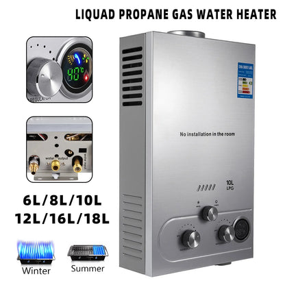 LPG 6L/8L/10L/12L/16L/18L Wasser Heizung 36KW Instant Liquefied Petroleum Gas Wasser heizung Edelstahl Kessel Kit Portable